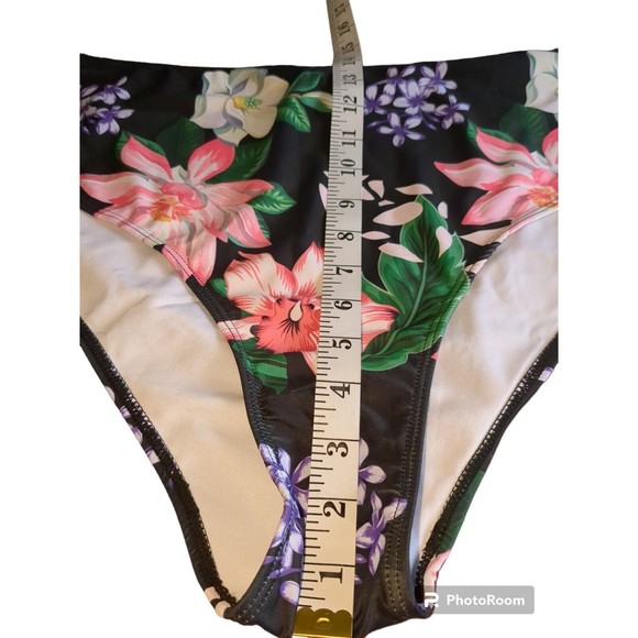 Women's Size 3X Black Tropical High-Rise Classic Bikini Swim Bottom New - Picture 5 of 6